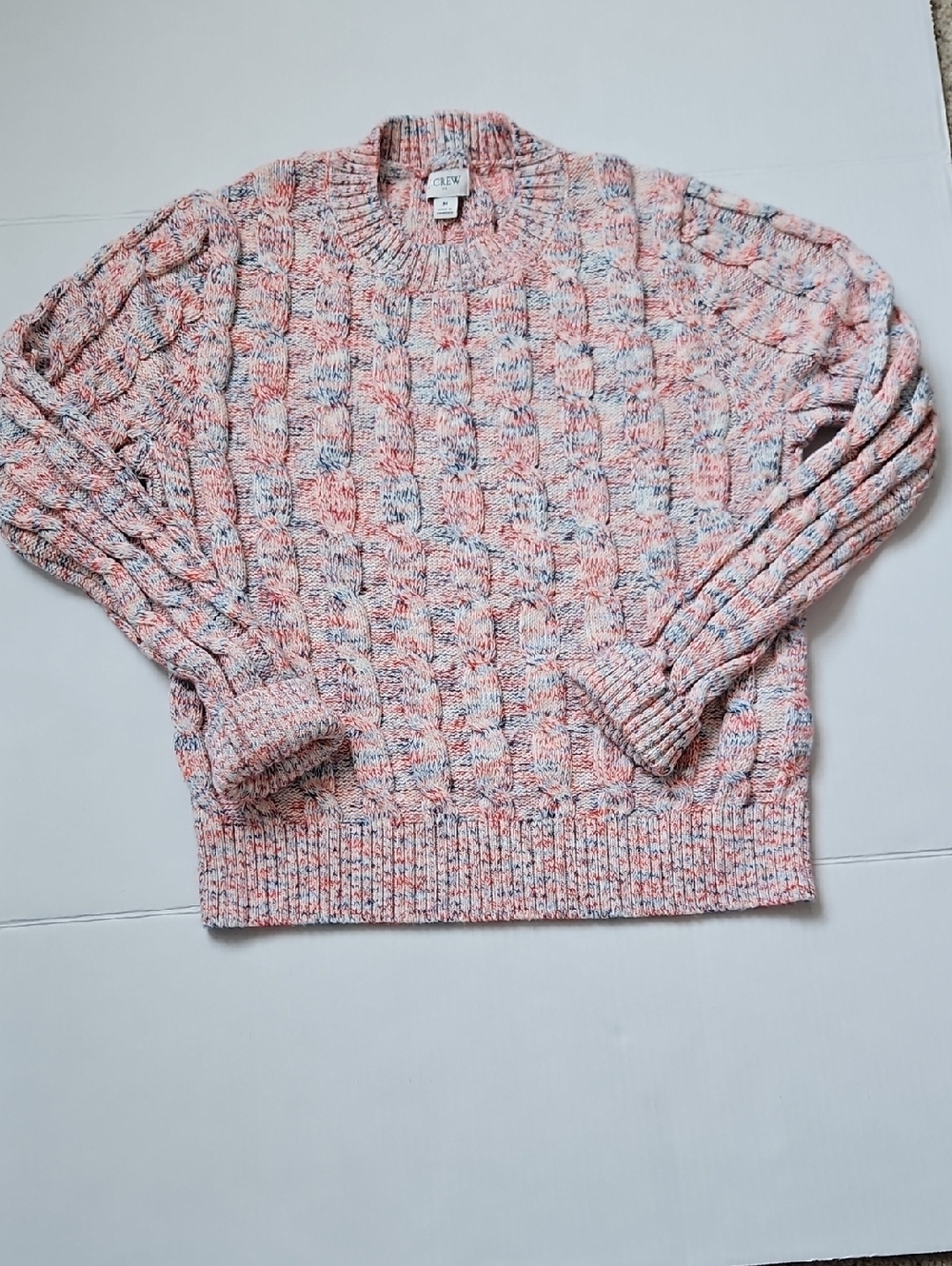 J. Crew Red White And Blue  Marled Cable Crewneck Sweater